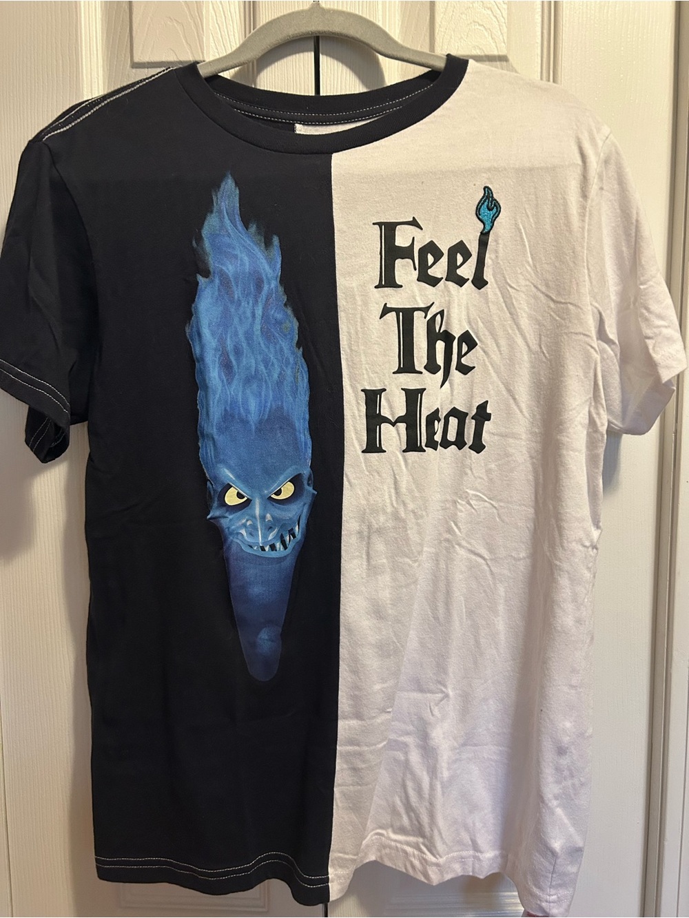 Disney Split-Panel 'Feel The Heat' Graphic Tee — Black & White with Blue Flame